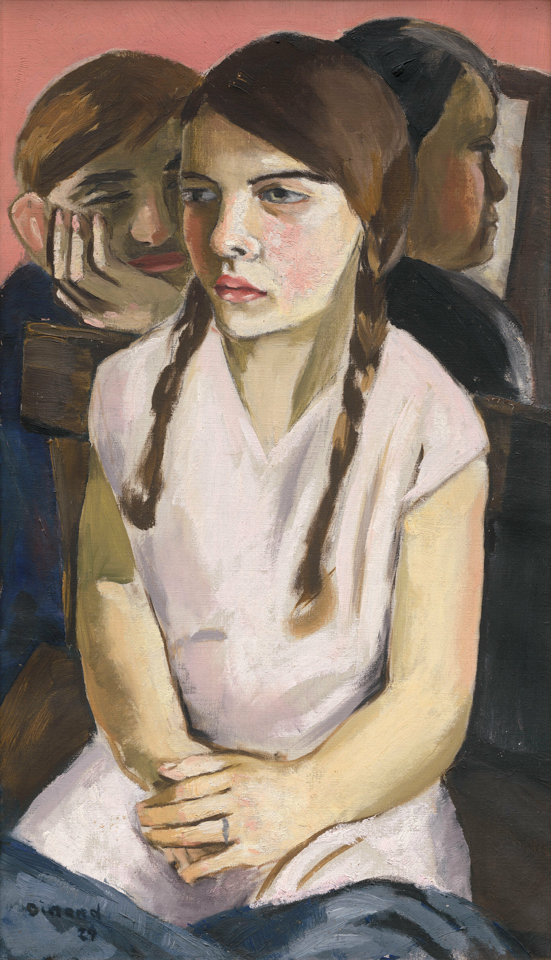St presse Inge Dinand Portraet eines Maedchens mit Zoepfen und zwei Jungen 1929